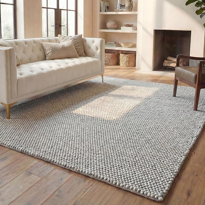 SAFAVIEH Area Rug 8x10 - Natura Collection - Large - Silver, Handmade Wool Blend, Textured Design, Ideal for Living Room, Bedroom, Dining Space (NAT425G)