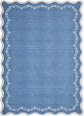 GarveeHome 6x9 Scalloped Area Rug Blue Washable Rugs for Living Room Bedroom, Soft Low Pile Non Slip Accent Floor Mat Solid Floral Print Throw Rug Farmhouse Indoor Carpet for Dorm Playroom