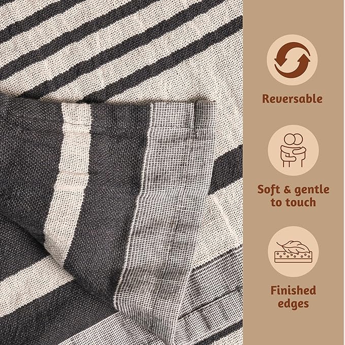 Folkulture Throw Blanket for Couch 50" x 60" |100% Recycled Cotton Couch Chritmas Throw Blanket for Chair, Boho Throws Blankets for Bed,Sofa, Lightweight| Guest Room Must Haves Blanket | Steel Gray