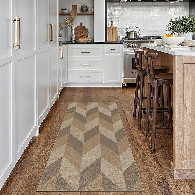 2x6 Easy Jute Runner Rug Washable Brown Checkered Hallway Outdoor Rug for Patio Lightweight Non Slip No Sheding Carpet Entryway Bathroom Backyard Porch Kitchen