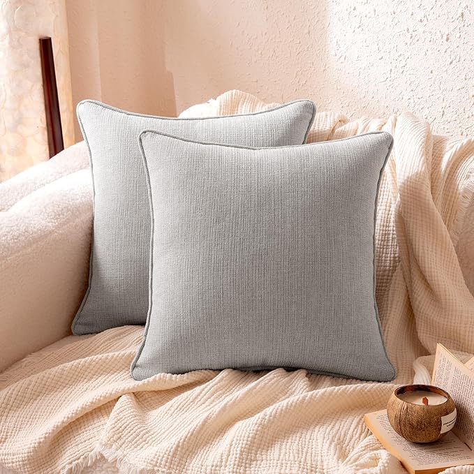 Amazon Basics Faux Linen Throw Pillow Covers with Hidden Zipper Closure, 22 × 22in, Light Gray, Pack of 2