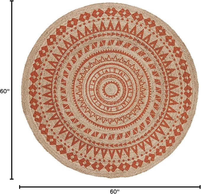 SAFAVIEH Natural Fiber Round Collection 5' Round Orange NF802B Handmade Boho Mandala Braided Jute Area Rug