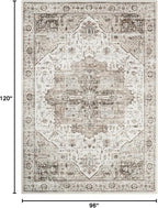 8x10 Area Rugs for Living Room, Vintage Washable Rug with Non-Slip Backing, Stain Resistant Large Area Rug for Dining Room, Soft Rugs for Bedroom (White/Brown, 8'x10')