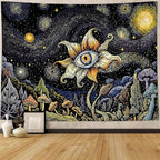 Yeoiat Tapestry Cosmic Flower Tapestries Mushroom Landscape Wall Hanging Starry Night Visionary Botanical Art Decor Bedroom Dormitory 80"x60"