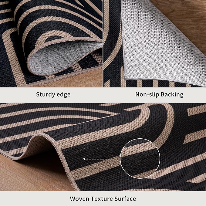 Tangsoo Modern Easy Jute Rug 5x7 Large Washable Area Rugs for Dining Room Table,Non-Slip Thin Black Indoor Outdoor Rug,Farmhouse Natural Throw Mat for Living Room Backyard Patio Office Home Decor