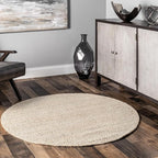 nuLOOM 4 Round Elfriede Jute & Cotton Hand Woven Area Rug, Natural, Solid Rustic Farmhouse Style, Weaved Design, Natural Fiber, For Bedroom, Living Room, Dining Room, Hallway, Office, Entryway
