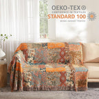 Boho Throw Blanket for Bed 60”x80”, 100% Cotton Woven Blanket for Couch Sofa, Ultra Soft 4-Layer Muslin Quilt with Patchwork Floral Printed, Farmhouse Bed Blanket/Cover for Living Room Decor