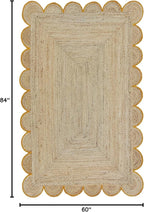 Scalloped Natural Jute Area Rug, Yellow Trim, 5'x7'