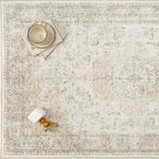 Entryway Area Rug 2x3 Beige Vintage Distressed Indoor Carpet Oriental Soft Thin Small Door Mat Non Slip Low Pile Throw Rug for Entrance Bathroom Bedroom Kitchen Laundry