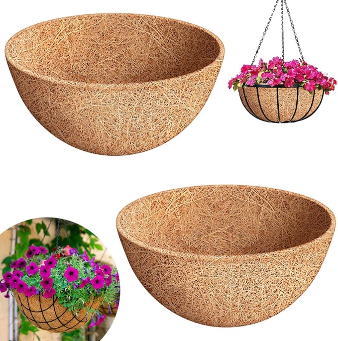 Riare 2 Pack 20 Inch Round Coco Liners Replacement- 100% Natural Coconut Coir Liners for Hanging Baskets, Garden Flower Vegetables Planter Pot, Window Box, Fence, Decks