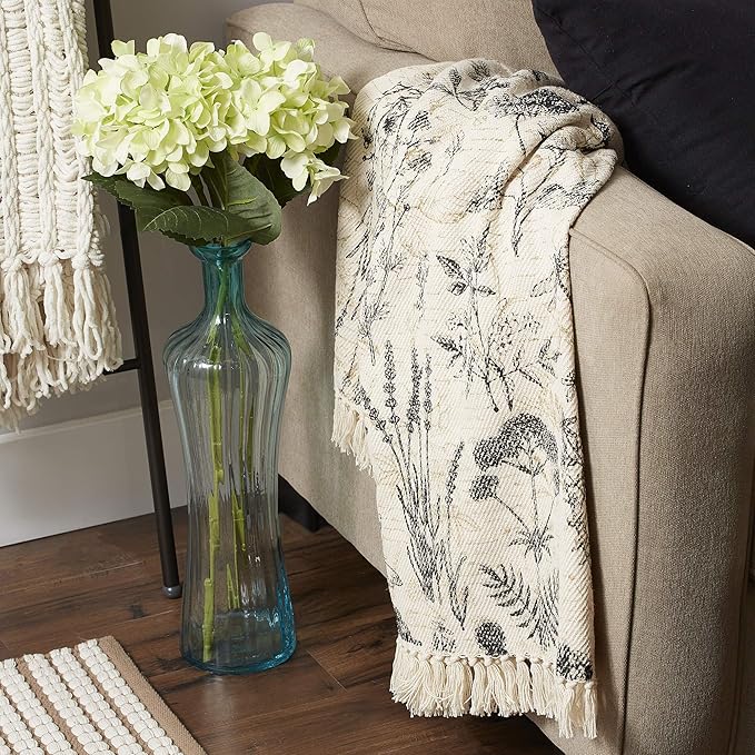 DII French Country Printed Woven Throw, 50x60, Botanical