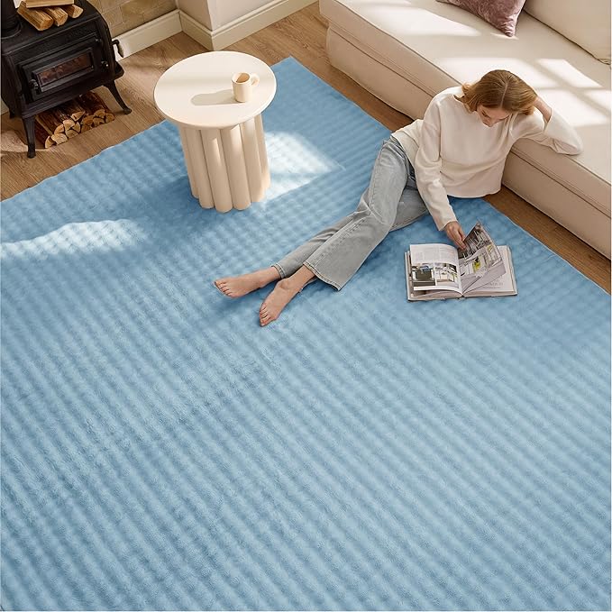Bedsure 3x5 Fluffy Area Rugs for Living Room, Machine Washable Rugs, Non-Slip Backing, Non-Shedding, Pet Friendly Throw Rug for Bedroom Dining Room, Rug for Kids Room, Celestial Blue