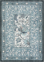 GarveeHome Provence Misty Blue 3x5 Rug Washable Non-Slip Low-Pile Indoor Rugs for Entryway Botanical Grove Vintage Boho Cottage Throw Carpet for Kitchen Bedroom Living Room Bathroom Mat