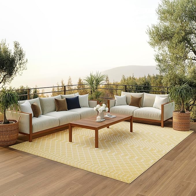 Nourison Home Positano Yellow 7' x 10' Area Rug - Easy Clean, Non Shedding, Bed Room, Living Room, Dining Room, Kitchen (7' x 10')