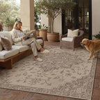 6x9 Easy Jute Outdoor Patio Rug Washable Brown Floral Floral Area Rug for Living Room Lightweight Non Slip No Sheding Carpet Balcony Farmhouse Bedroom Backyard Dining Room Deck