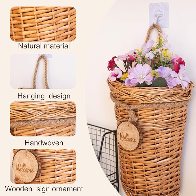 Woven Wicker Hanging Basket Door Hanging Basket Wall Decorations for Home Garden Farmhouse (original)