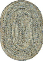 Unique Loom Braided Chindi Collection Casual Modern Blue Oval Rug (4' 0 x 6' 0), Blue/Natural
