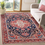 Amearea Vintage Design Area Rugs for Living Room, 4x6 Machine Washable Floral Collection Traditional Bedroom Rug, Low Pile Dinning Room Carpet, No Slip Office Kitchen Home Decor, Red and Blue