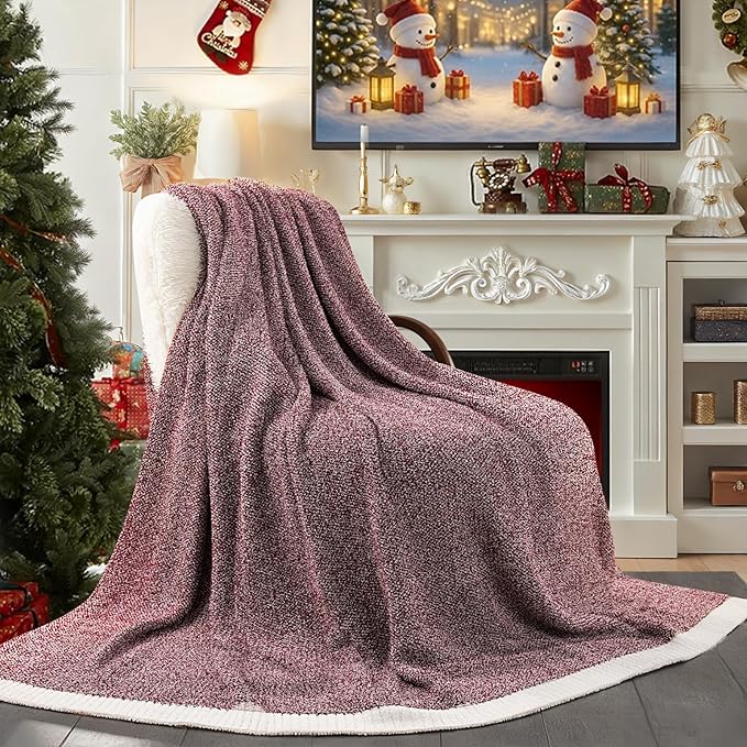 NEXHOME PRO Soft Throw Blankets for Couch, Reversible Warm Blankets Cozy Knit Blanket for Women, Fuzzy Plush Lightweight Throws for Sofa, Bed, Picnic, Wine 50 x 60 inches