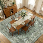 Area Rugs Square 10ft Washable Non-Slip, Floral Vintage Distress Print Pattern Medallion Carpet for Living Room Bedroom Dining Room, Dark Green Gray