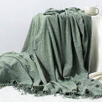 Chenille Throw Blanket for Couch with Tassels,60"X80" Soft Lightweight Knitted Boho Decorative Blankets for Bed and Sofa,Sage Green