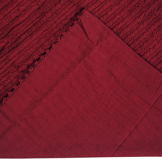 Better Trends Jullian Collection is Super Soft and Light Weight in Bold Stripes Design 100% Cotton Tufted Unique Luxurious Machine Washable Tumble Dry, King Sham, Burgundy
