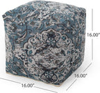 GDFStudio Boho Handmade Fabric Cube Pouf Ottoman Foot Stool - Bean Bag Floor Chair - Foot Rest Couch for Living Room Bedroom,Blue,16"" x 16"" x 16"", Conch,blue, 313832N