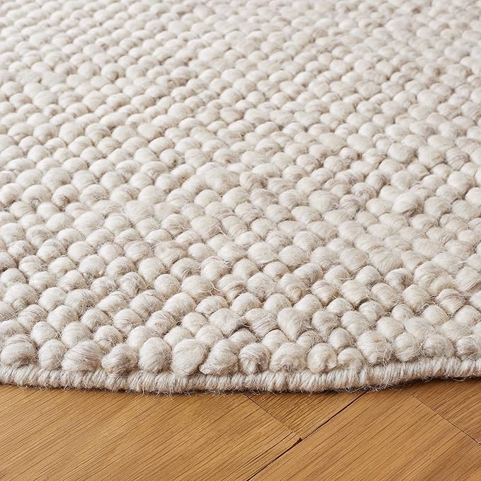 SAFAVIEH Natura Collection Area Rug - 12' Round, Beige & Ivory, Handmade Wool Blend, Textured Design, Ideal for Living Room, Bedroom, Dining Space (NAT425B)