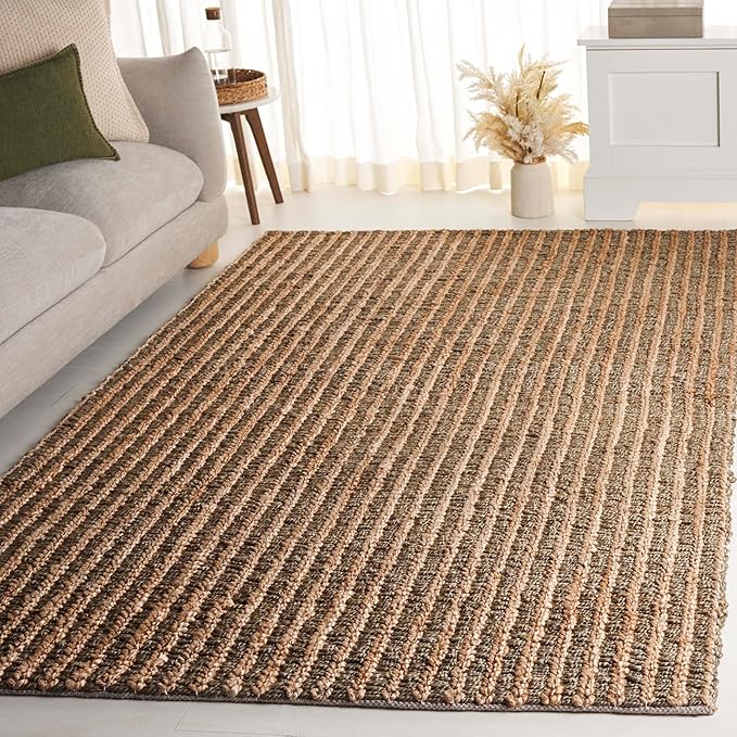SAFAVIEH Natural Fiber Couture Collection Area Rug - 6' Square, Green & Natural, Handmade Jute, Ideal for Living Room, Bedroom, Home Office, Dining Space (NFC101Y-6SQ)
