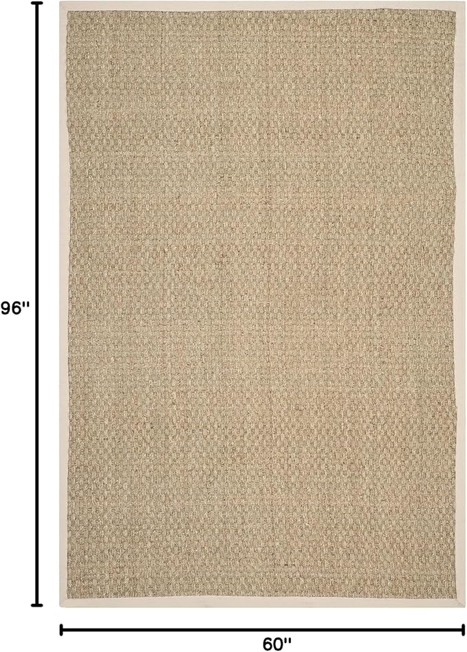 SAFAVIEH Area Rug 5x8 - Natural Fiber Collection - Natural & Ivory, Seagrass, Basketweave Pattern with Border (NF114J)