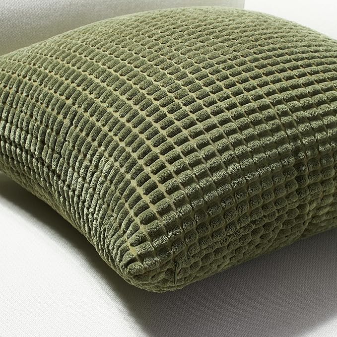 Softalker Throw Pillow Covers 18x18 Inch, Set of 4, Soft Corduroy Boho Stripe Decorative Pillow Cover, Couch Fluffy Pillow Cover for Farmhouse Home Decor Bed Living Room, Green