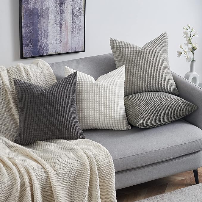 Topfinel Neutral Room Decor Throw Pillows Covers-Multi Gray Combo 20" x 20" Set of 4-Corduroy Modern Grey Living Room Decorative Cushion Case Euro Shams