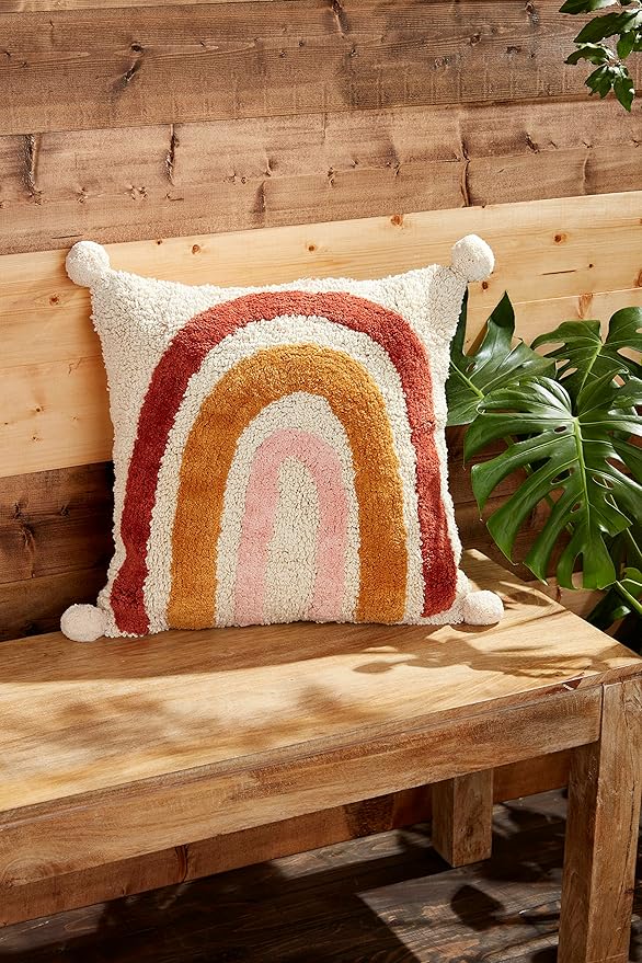 Mud Pie Tufted Rainbow Pom Pillow, 18" x 18"