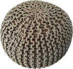 NOORI Rug Home - 100% Handmade & Handcrafted Premium Cotton Round Knitted Cable Style Pouf Foot Stool Ottoman Bean Bag Chair - Small Furniture - Sage, 17x17x14 (S119)