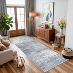Hallway 2x8 Washable Runner Rug: Abstract Stain Resistant Kitchen Entryway Rugs Farmhouse Ultra Soft Bathroom Bedroom Print Floor Mat Thin Non-Slip Indoor Carpet for Living Room Laudry(2x8,Blue/ivory)