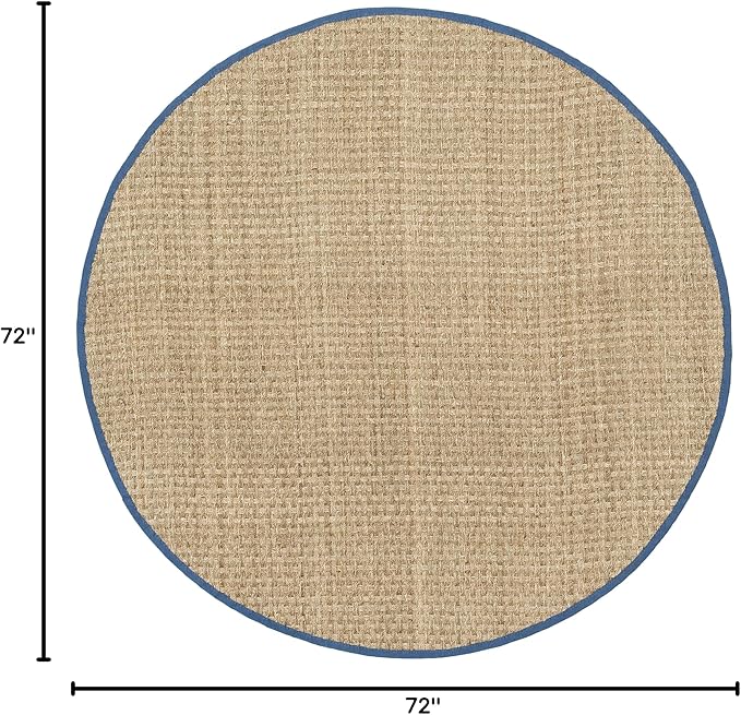 SAFAVIEH Area Rug 6' Round - Natural Fiber Collection - Natural & Navy, Seagrass, Basketweave Pattern with Border (NF114T)