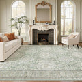 9x12 Area Rugs for Living Room, Non Slip Machine Washable Vintage Rugs, Low Pile Lightweight Large Rug for Bedroom, Dining Room, Home Office Green/Brown