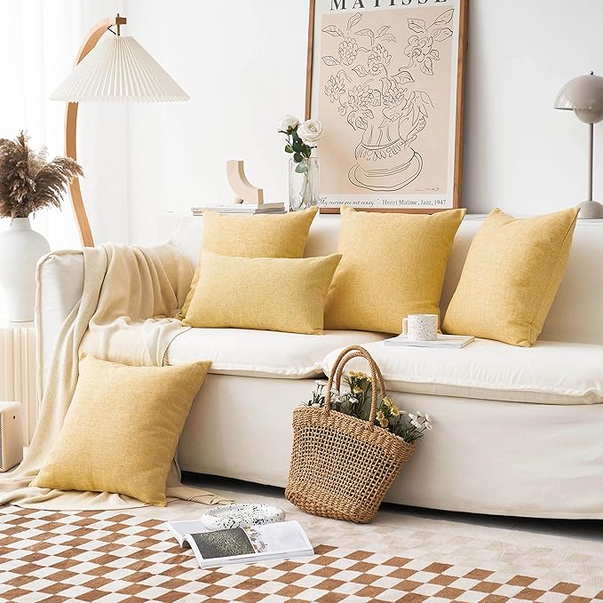 Home Brilliant Yellow 20x20 Spring Pillow Cover Textured Linen Throw Pillows for Couch Bench Sofa Decor, 50cm, 20 Inch, Yellow