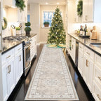 Hallway Washable Runner Rug - 3x16 Kitchen Rugs Entryway Rug Runner Vintage Soft Floor Mat Non Slip Indoor Farmhouse Carpet for Bathroom Living Room Bedroom (3 X 16, Beige)