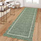 GarveeHome Scalloped Washable Runner Rug 2x8 Runner Modern Non Slip Kitchen Rugs Entryway Rug Farmhouse Soft Bathroom Rugs Stain Resistant Carpet for Hallway Laundry Bedroom 2 ft x8 ft Greyish Green