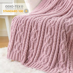 Battilo Pink Throw Blanket for Couch, Cable Knit Blanket, Soft Chenille Throw Blanket, Cozy Warm Blankets for Girls Daughter Women Gifts for Mom, 51"x67", Blush