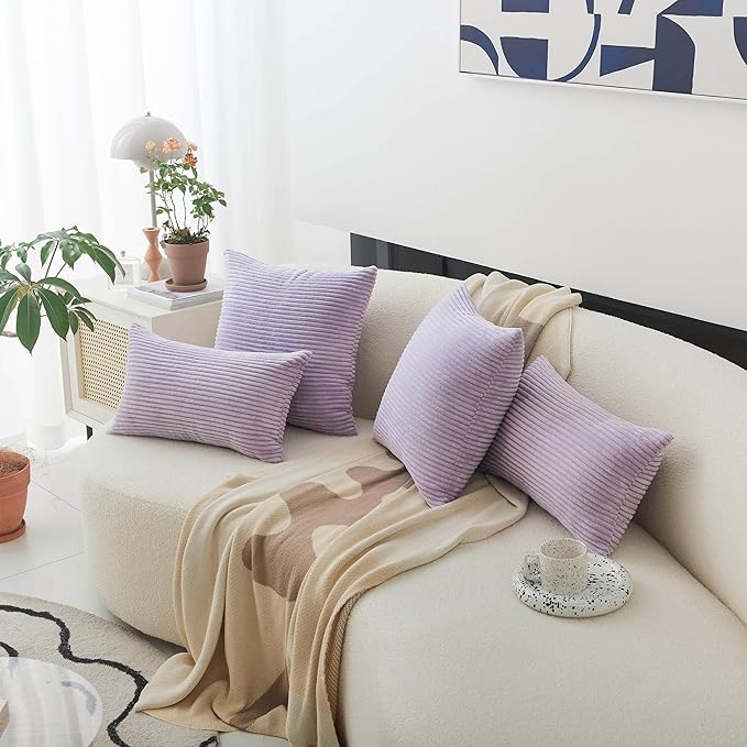 Home Brilliant Lavender Pillow Covers 12x20 Set of 2 Purple Throw Pillows Solid Supersoft Corduroy Handmade Decorative Pillow Cases for Bed, 2 Pieces, 12 x 20 inch, Lavender