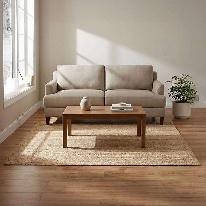 · REDEARTH · Rectangular Area Rug - 4'x6' Braided Natural Jute with Non-Skid Backing - Handwoven Boho Rug for Bedroom, Kitchen, Living Room - Farmhouse Aesthetic Home Decor - Durable Handmade Rug