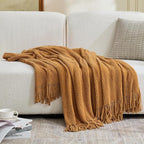 inhand Brown Throw Blanket for Couch Bed,Fall Home Decorative Soft Chunky Chenille Woven Blankets with Tassels,Lightweight Cozy Boho Farmhouse Warm Winter Gifts for Women,50"x60",Medium Thick