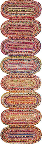 SAFAVIEH Cape Cod Collection Runner Rug - 2'3" x 8', Red & Multi, Handmade Braided Jute & Cotton, Ideal for High Traffic Areas in Living Room, Bedroom (CAP208Q)