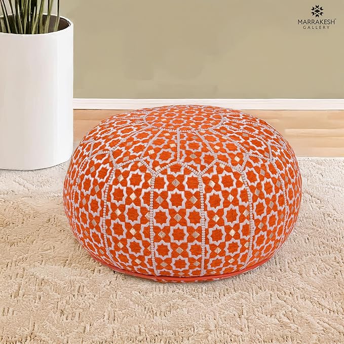 Marrakesh Gallery Bohemian Unstuffed Moroccan Pouf Ottoman, Round Ottoman Foot Rest, Handmade Bean Bag with Large Storage - Cover Floor Chair for Living Room, Bedroom - Ideal as Wedding Gifts