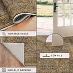 Non Slip 2x7 Gold Brown Runner Rugs - Washable Long Runner for Bathroom, Kitchen, Hallway, Indoor Floor Mat, Bedroom Bedside - Brown Earthy Vintage Floral Décor
