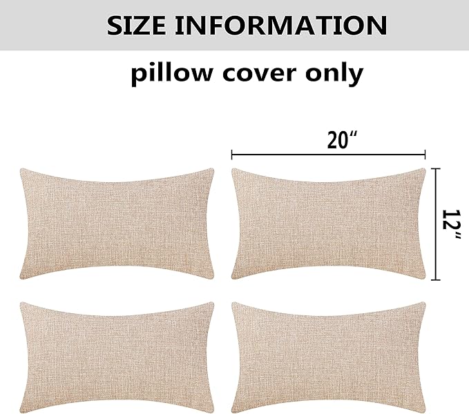 Home Brilliant Textured Linen 12x20 Pillow Cover Set of 4 Decorative Burlap Throw Pillows Covers for Couch Bedroom Sofa, 12 x 20 inch (30x50 cm), Light Linen