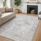 GENIMO 5x7 Area Rugs for Living Room, Machine Washable Rugs, Low Pile Non Slip Rug for Bedroom, Dining Room, Home Office, Khaki Blue