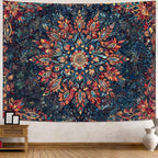 Accnicc Boho Floral Mandala Tapestry for Bedroom Hippie Bohemian Flower Wall Tapestry Aesthetic Small Stained Glass Red Blue Indian Tapestries Wall Hanging for Living Room Dorm Decor 48 x 36 Inch